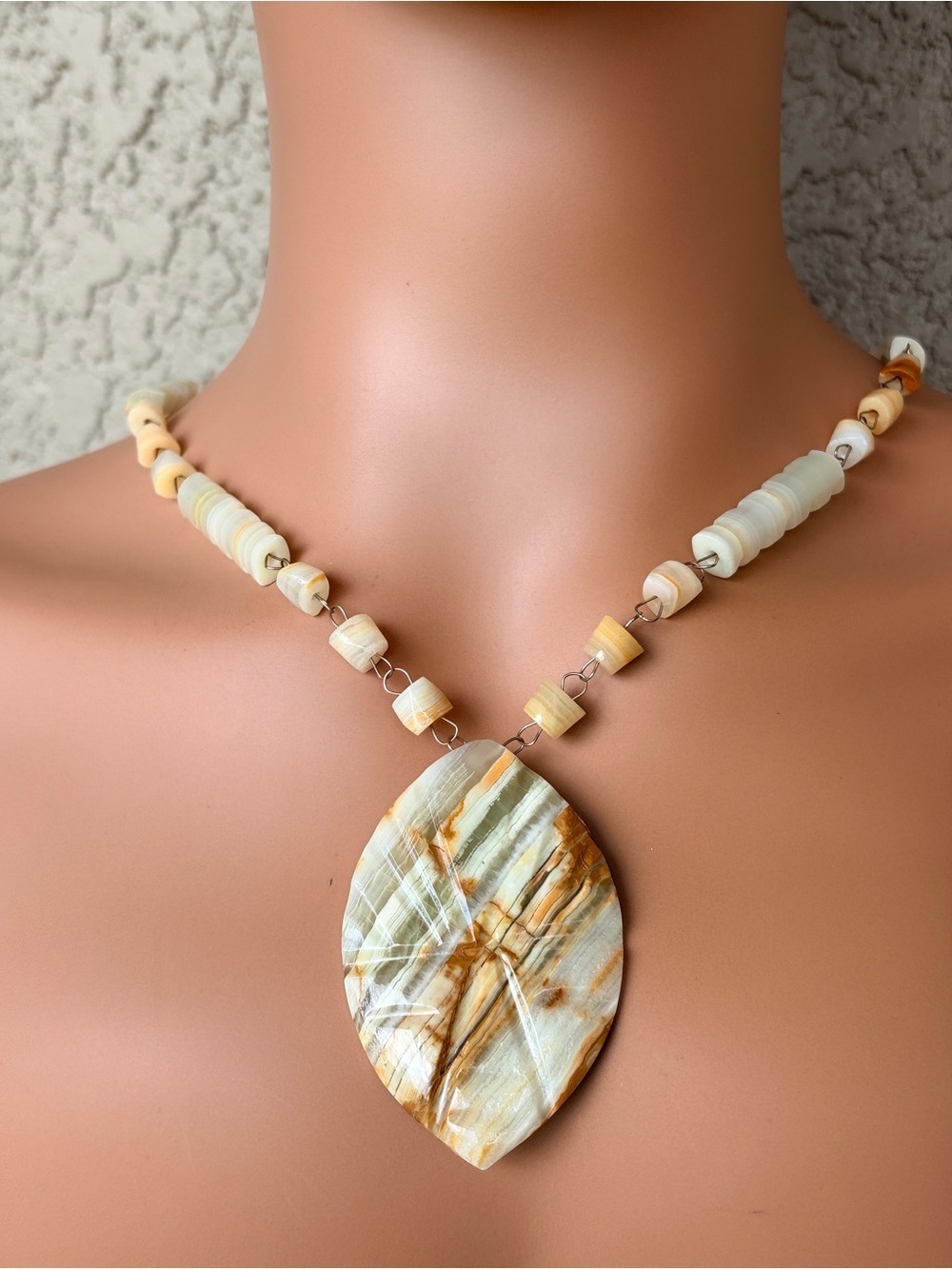 Handcrafted Mexican Banded Stone Pendant Necklace